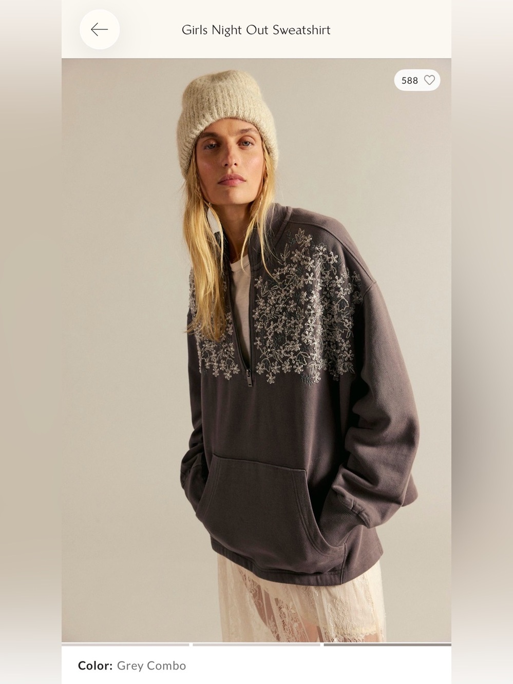 Free People Lavender Half-Zip Pullover with White Floral Embroidery - Picture 6 of 10
